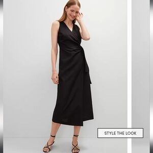 Ann Taylor Linen Blend V-Neck Wrap Dress